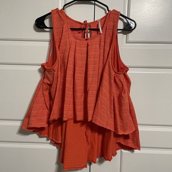 Free People Swing Tank Top Pleated High Low Sleeveless Coral Size‎ S - Picture 8 of 10
